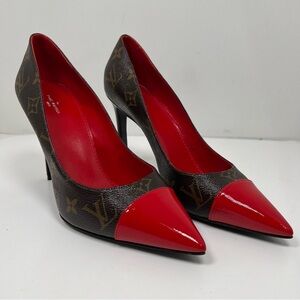 LOUIS VUITTON  Monogram Cherie Pumps 41 Red Size 10